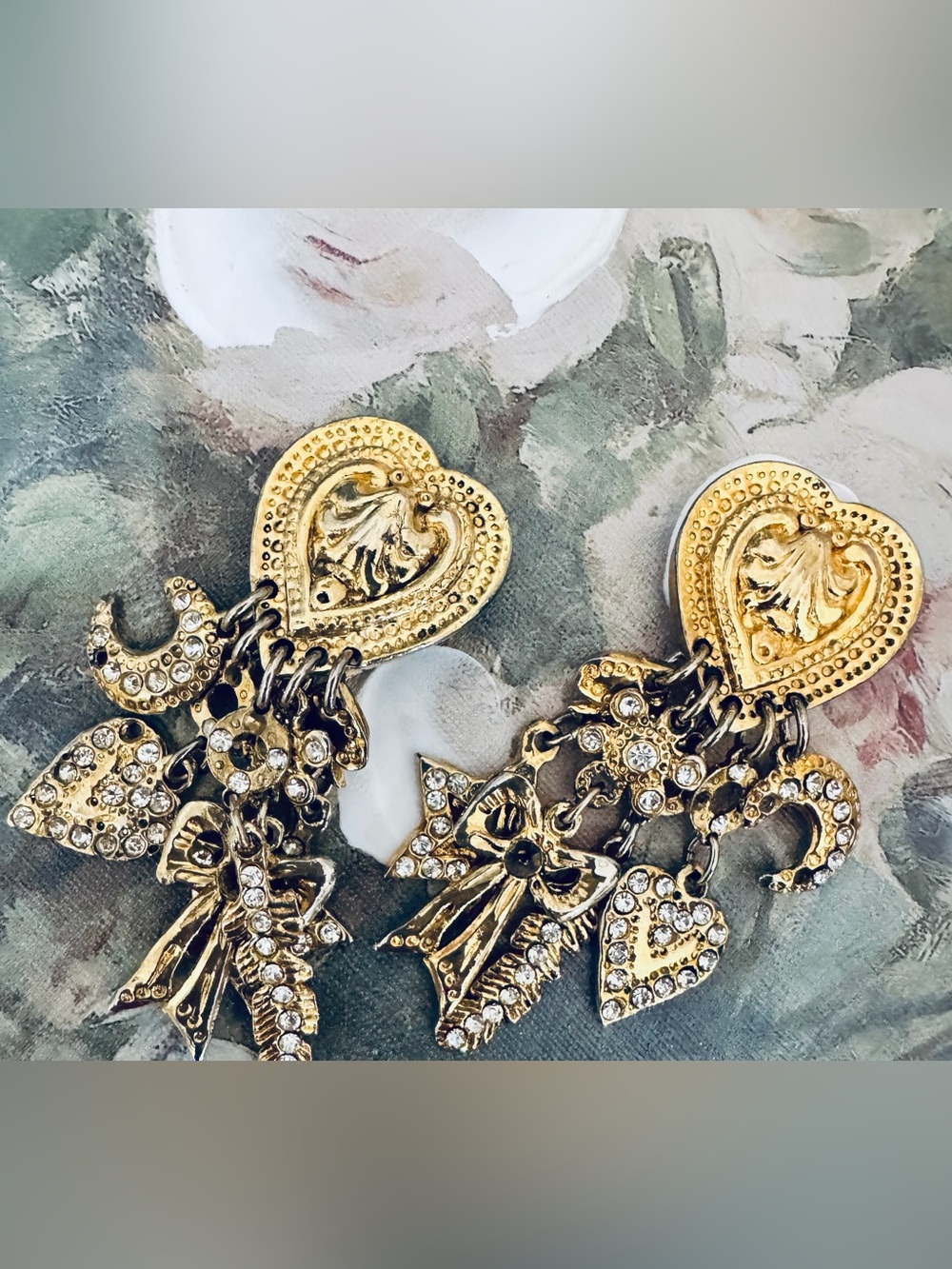 Kirk Folly Statement Dangle Drop Charm Earrings - vintage